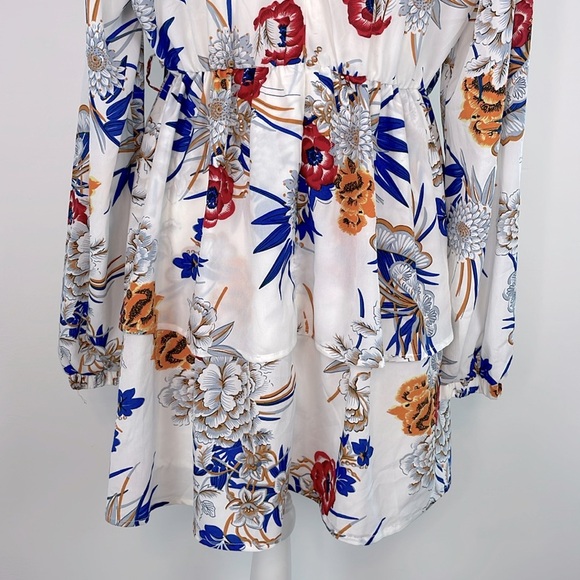 PLT Ice Grey Floral Chiffon Double Tier Plunge Skater Dress. US Size 10. NWT - Picture 12 of 16